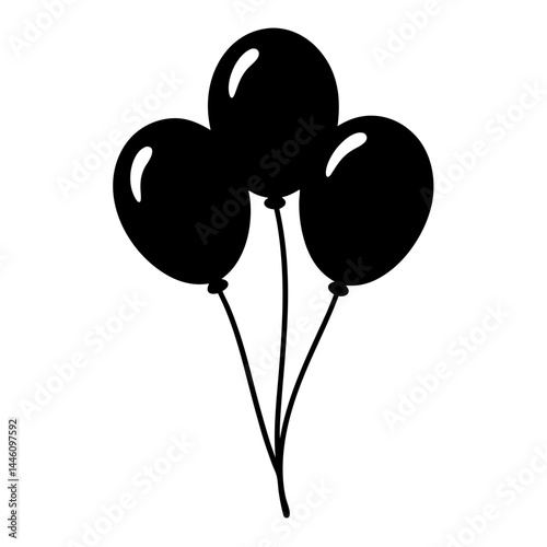 A trio of festive black balloons floats merrily in the air