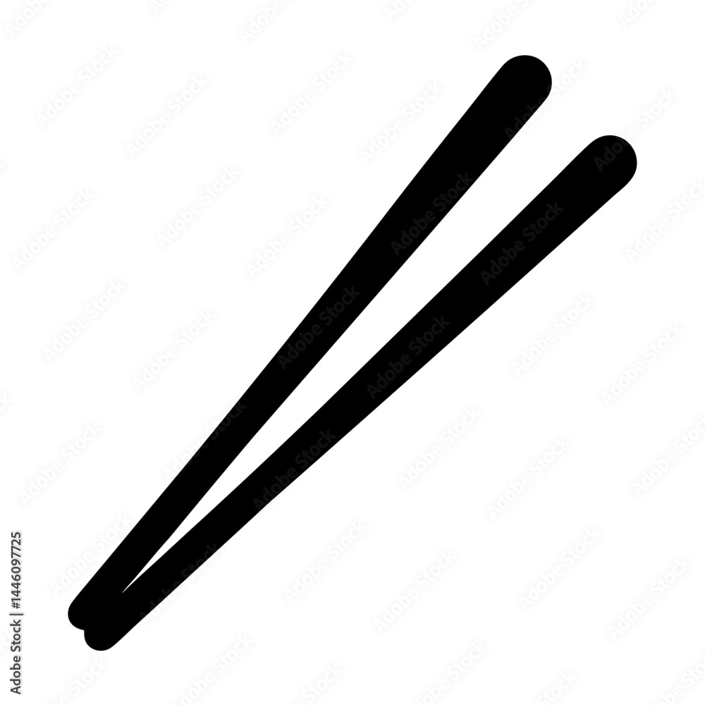 A pair of black chopsticks resting on a white background angled A pair of black chopsticks resting on a white background angled