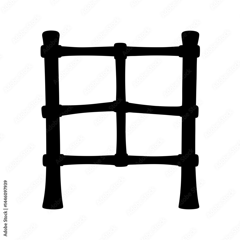 Monochrome image depicts a simple square grid structure in black silhouette Monochrome image depicts a simple square grid structure in black silhouette
