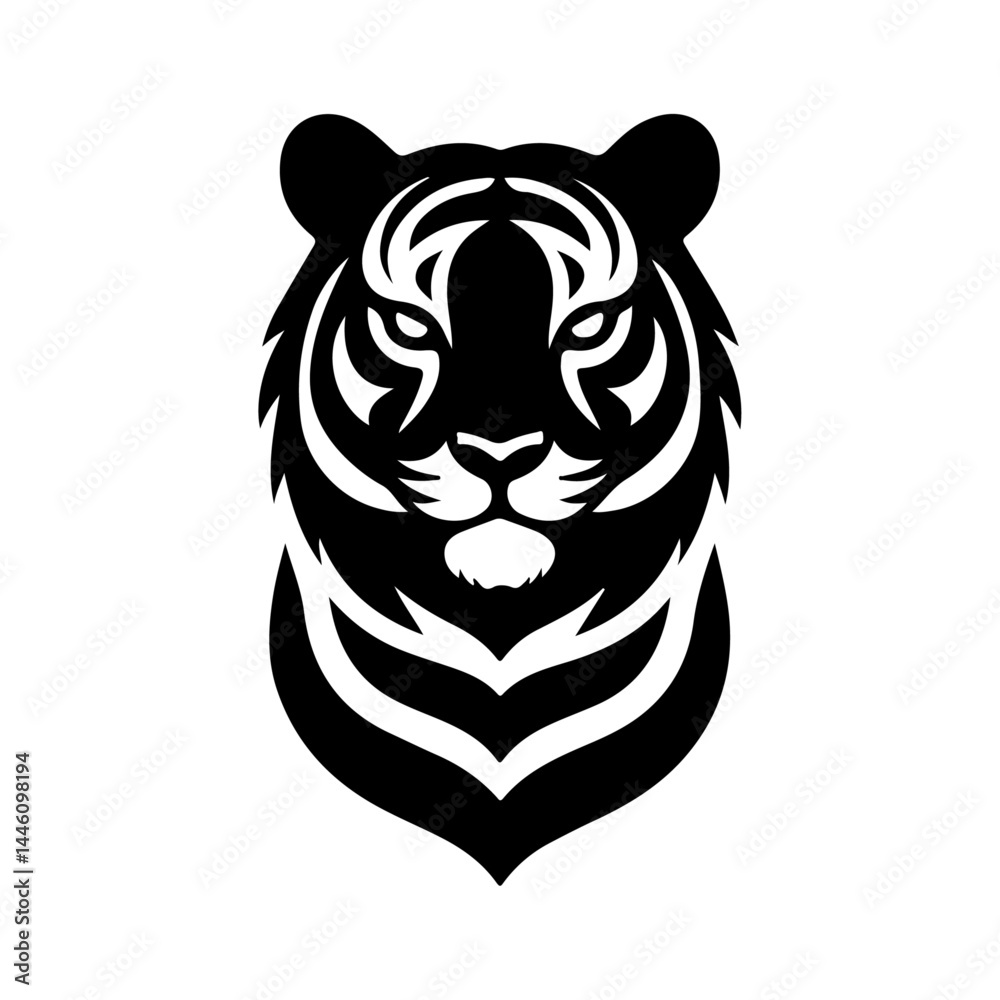 AI Generated Tiger Head Vector Silhouette Isolate White Background AI Generated Tiger Head Vector Silhouette Isolate White Background