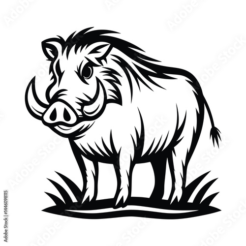 Wild Boar Silhouette | Powerful Hog With Tusks, Black Ink, Stylized Animal