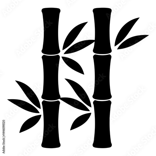 Two bamboo stalks with leaves artfully arranged in a minimalist design