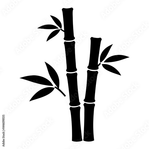 Black silhouette of bamboo stalks and leaves on a white background