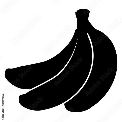 Black and white simple illustration of a bunch of three bananas