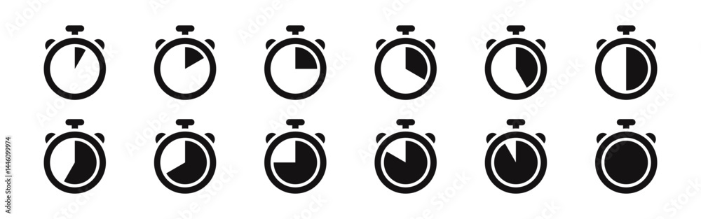 Timer icons set. Stopwatch, kitchen timer, countdown timer, cooking time symbols. Vector illustration. Timer icons set. Stopwatch, kitchen timer, countdown timer, cooking time symbols. Vector illustration.