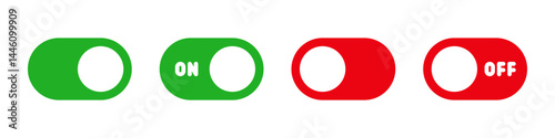 On and Off toggle switch button icons set. Setting control toggle ON OFF, switch buttons.