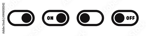 On and Off toggle switch button icons set. Setting control toggle ON OFF, switch buttons.