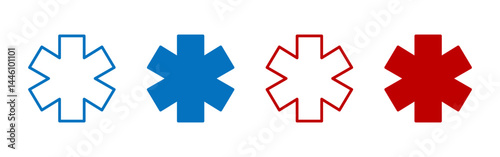 Medical star icons set. Medical alert emergency, EMT, EMS, Star of Life, Nurse, Doctor Caduceus, Medical Services. Vector illustration.