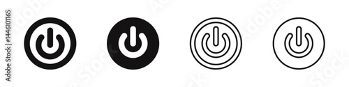 On off power button icons set. Power on off or switch electric current, power button.