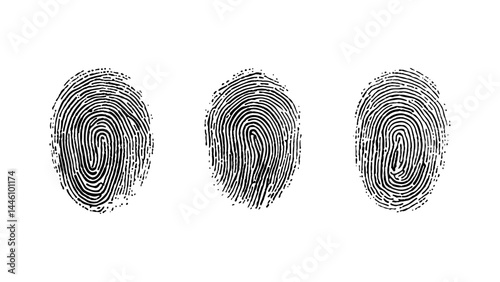 Set of multiple fingerprint pattern on white background. Abstract fingerprint design with a grunge texture, Vector black fingerprint texture. Black fingerprint on white transparent background.	
