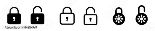 Lock or closed padlock icons set designed in filled, outline, line and stroke style.