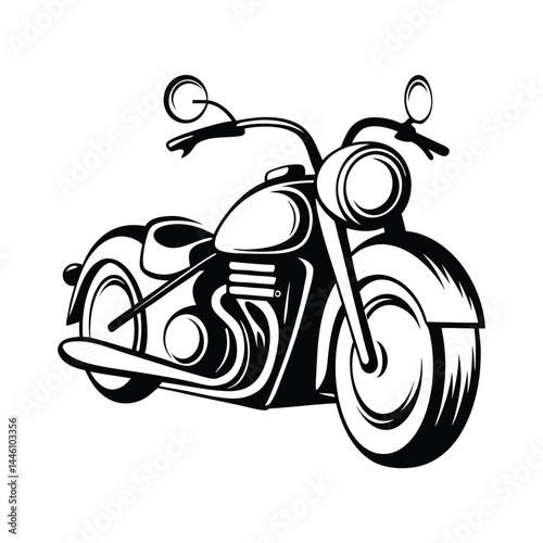 Classic Motorbike Silhouette, Retro Motorcycle Outline, Vehicle Icon, Detailed Design