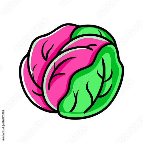 Vector - designed pink and green cabbage icon, suitable for food, agriculture, or healthy - eating projects in a flat design style.