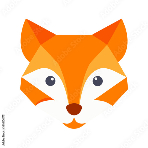 Vector - styled low - poly icon of a cartoon fox head, great for children's, playful, nature - themed projects.