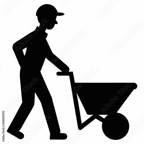 silhouette of a man pushing a wheelbarrow