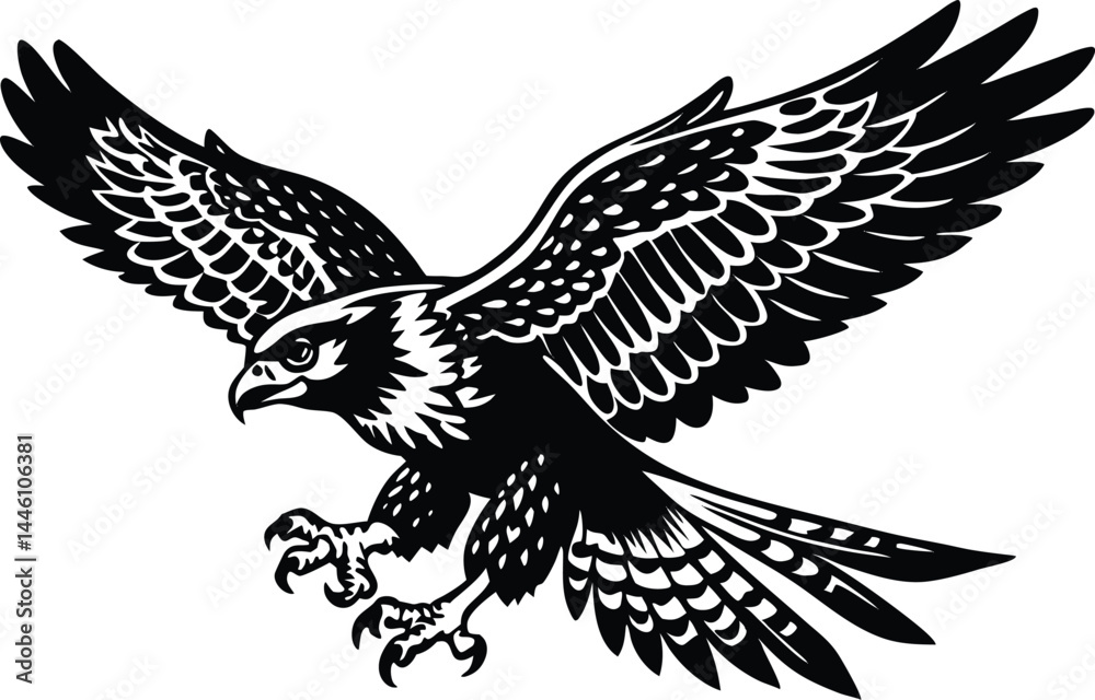 Fototapeta premium Hawk In Attack Pose Silhouette