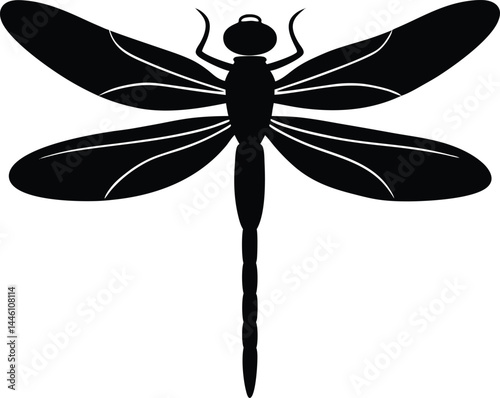 silhouette of a dragonfly hovering on white 