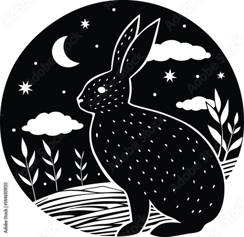Night Sky Rabbit Silhouette