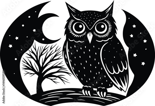 Owl Silhouette At Night