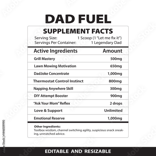 Nutrition Facts, Nutrition Label, Supplement Facts, Nutrition Facts Label, Dad Supplement Facts