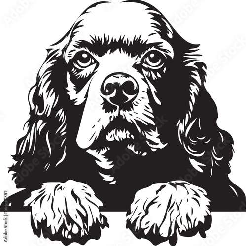 peeking american cocker spaniel dog with paws