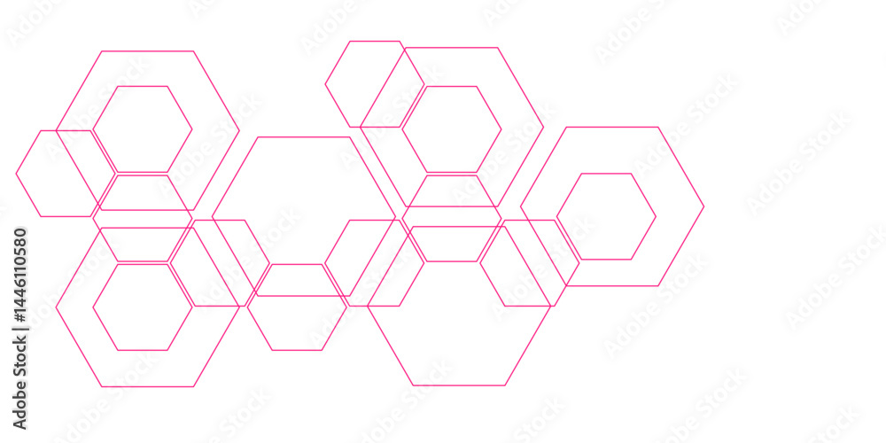 seamless hexagon pattern with pink and blue. hexagons in blue and pink over pink color background - abstract background - wallpaper - backdrop.