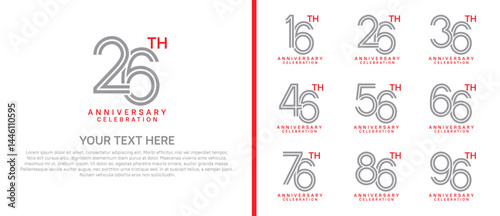 logo anniversary set.  grey and red color on white background for special event