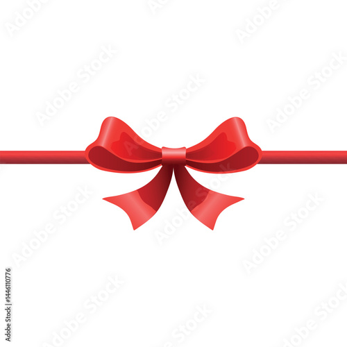 Cute luxury red bow with ribbon horizontally.