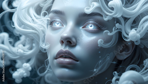 Fantasy portrait of a beautiful woman with a mystical expression, introspective mood, concept of extrasensory consciousness
