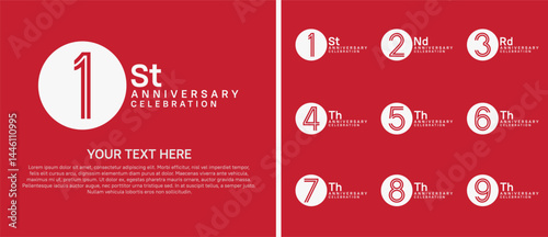 logo anniversary set. white color with circle on red background for special event