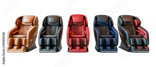 Pack of Luxurious Massage Chairs Against Transparent Background for Wellness Branding, Spa Design, or Comfort Lifestyle Projects photo