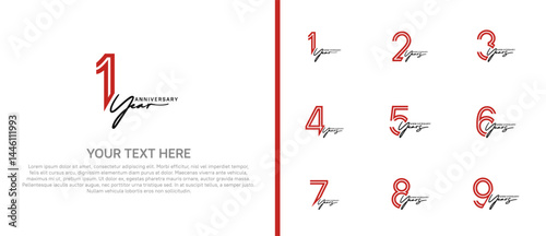 logo anniversary set. red color with black handwriting on white background for special event
