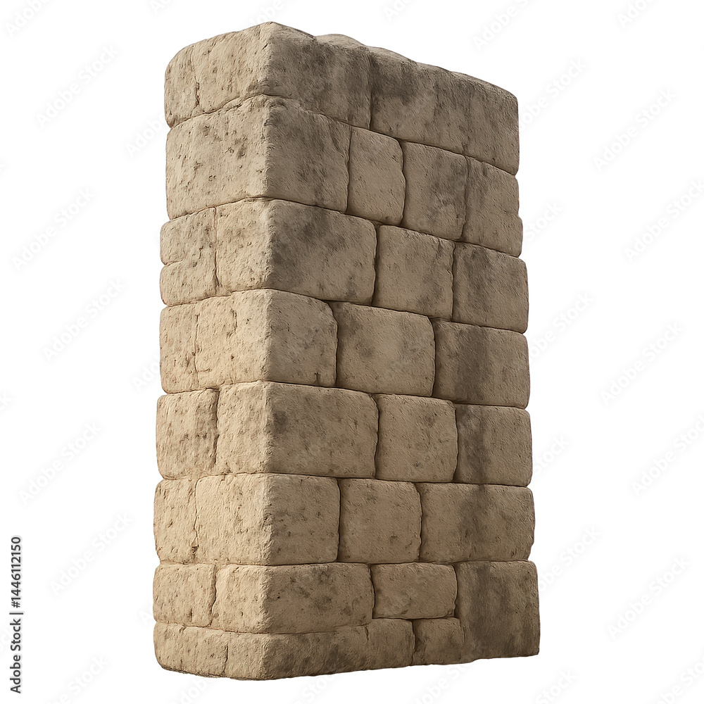 Fototapeta premium Stacked rock blocks forming a textured wall segment, showcasing natural irregularities and rugged surfaces.