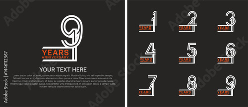 logo anniversary set. orange and white color on black background for special event