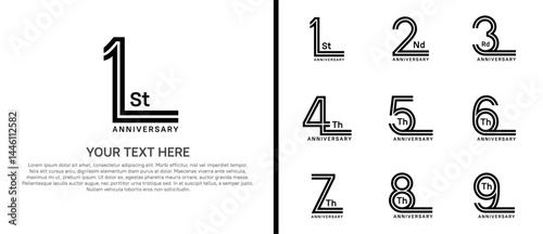 logo anniversary set. black color double line on white background for special event