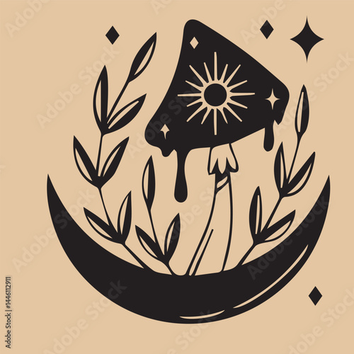 Hand-drawn vintage mystical and magic symbols illustration