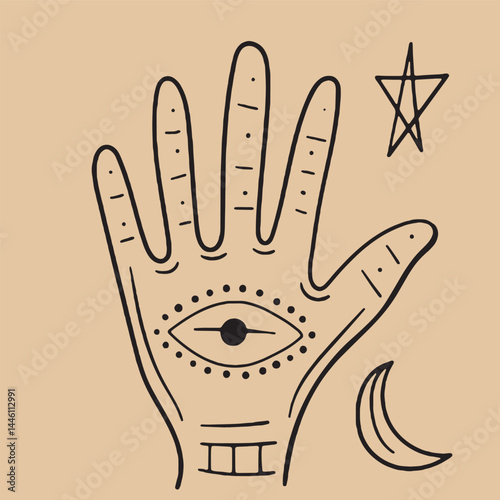Hand-drawn vintage mystical and magic symbols illustration