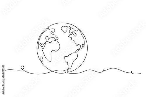 Minimalist One Line Earth Globe – Vector World Map Concept for Global, Eco, and Education Themes