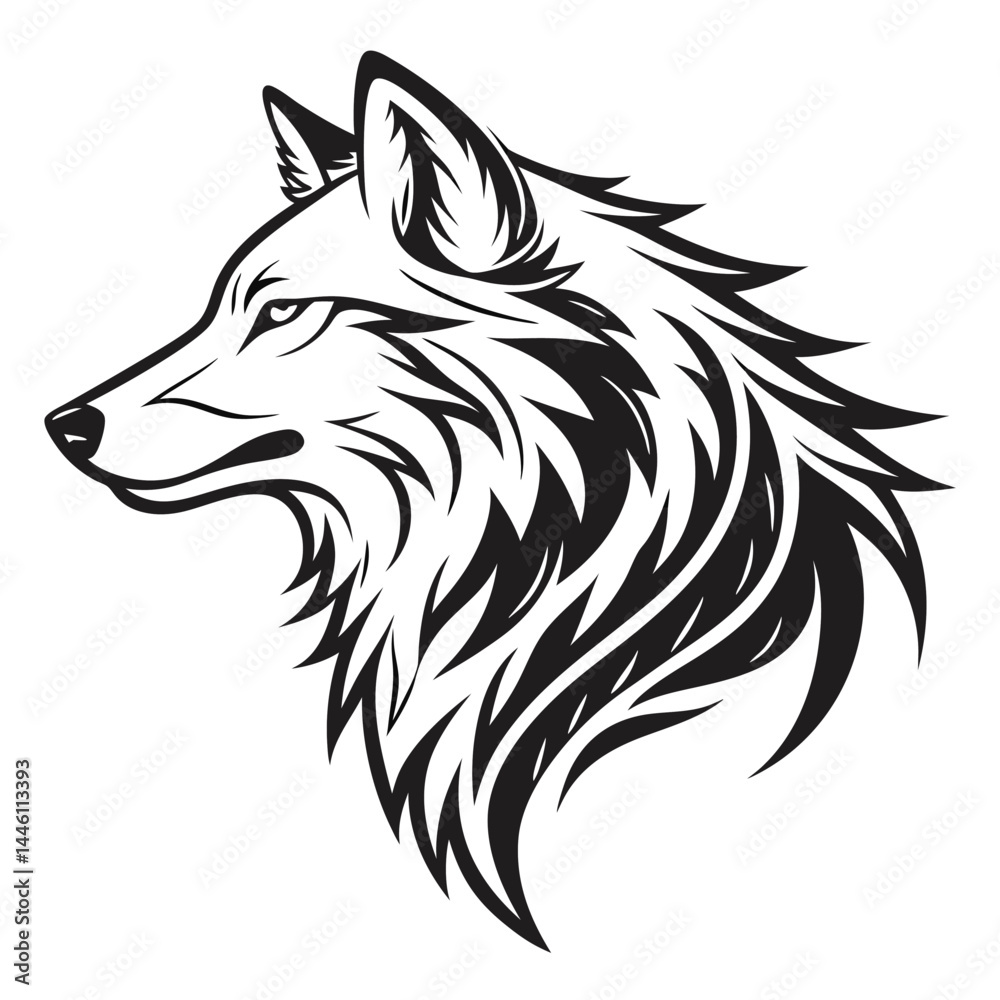 Obraz premium Striking Wolf Head Profile, Abstract Black and White with Sharp Edges