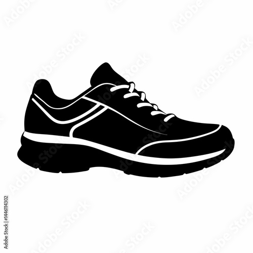 Silhouette of a pair of athletic shoes or sneakers isolated on white background