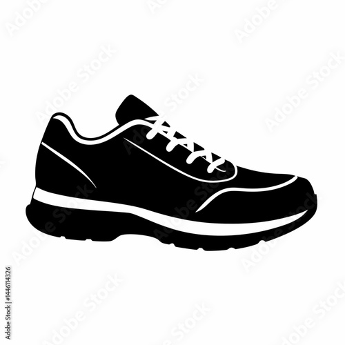Silhouette of a pair of athletic shoes or sneakers isolated on white background