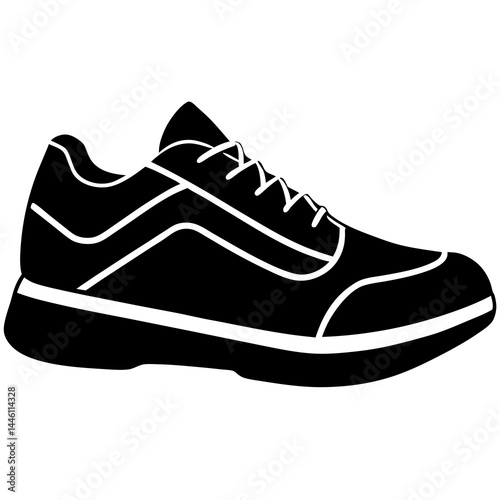 Silhouette of a pair of athletic shoes or sneakers isolated on white background