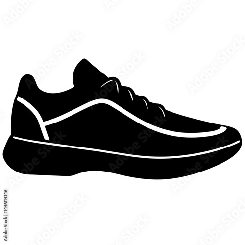 Silhouette of a pair of athletic shoes or sneakers isolated on white background