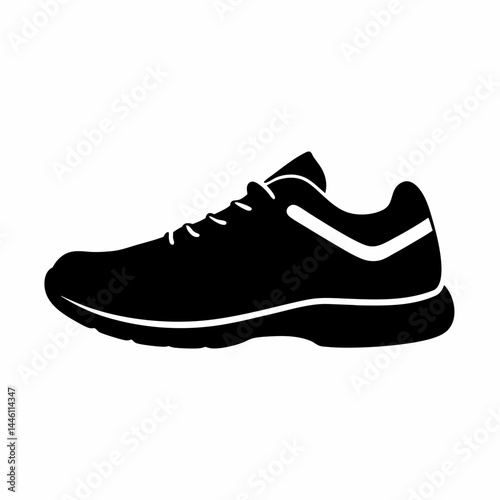 Silhouette of a pair of athletic shoes or sneakers isolated on white background