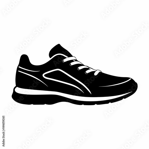 Silhouette of a pair of athletic shoes or sneakers isolated on white background