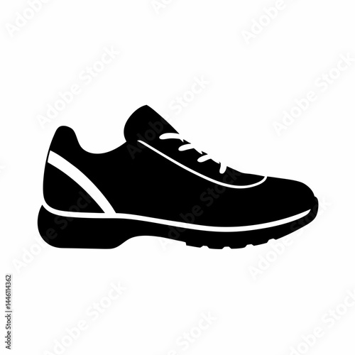Silhouette of a pair of athletic shoes or sneakers isolated on white background