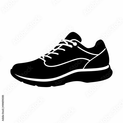 Silhouette of a pair of athletic shoes or sneakers isolated on white background