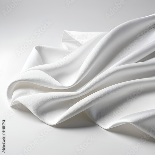 elegant white fabric floating at a tilted angle on white background