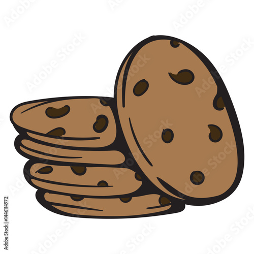 Chocolate raisin cookies. Sweets. Bakery. Simple vector illustration for sticker, icon, print. Design element isolated on white background