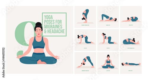 yoga poses for Migraines & Headache. Young woman practicing Yoga pose. Woman workout fitness, aerobic and exercises. 